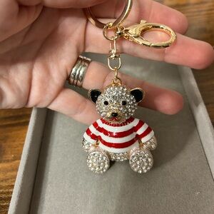 Sparkling Bear Keychain with Red Stripes